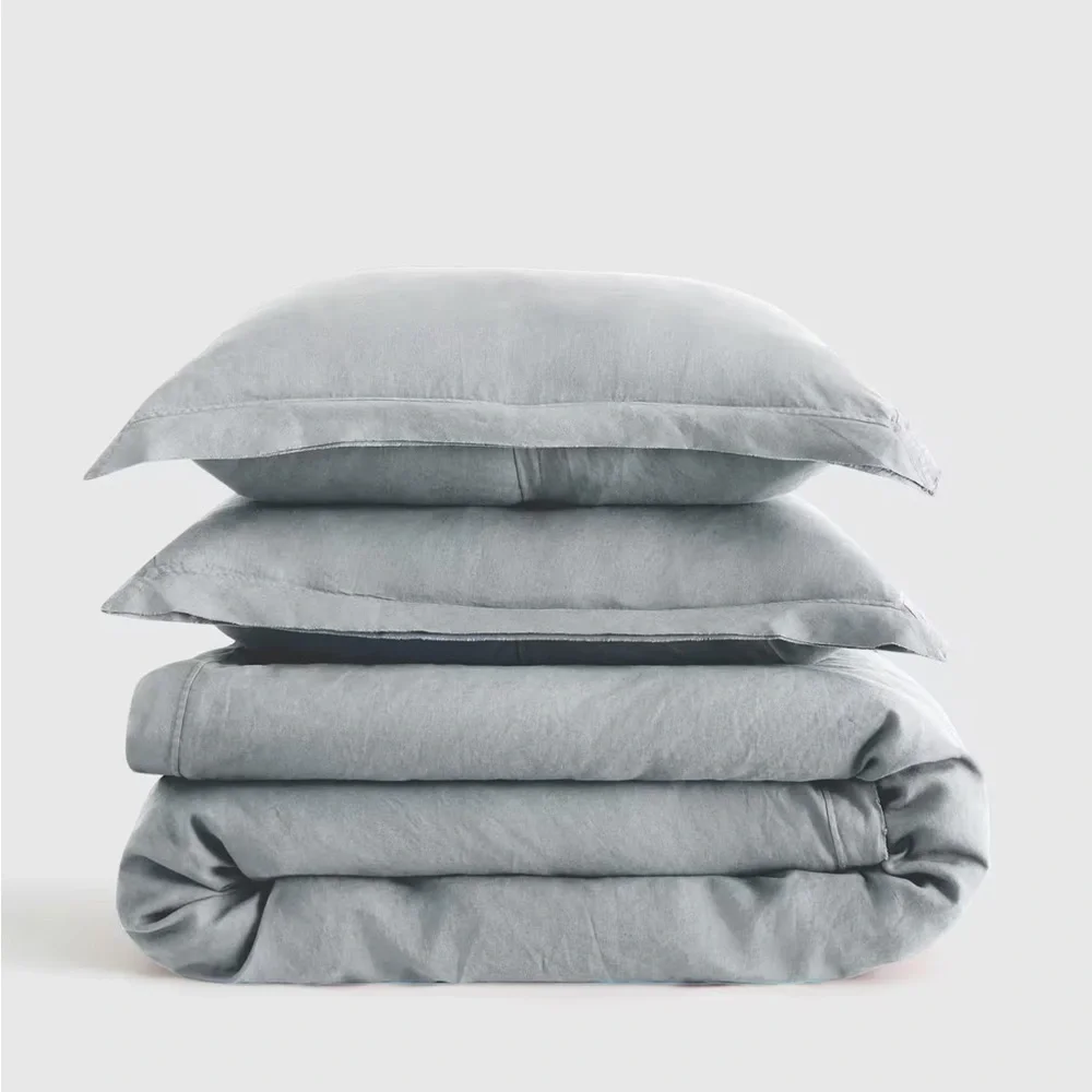 Light Gray Linen-Feel Duvet Cover and Shams Set